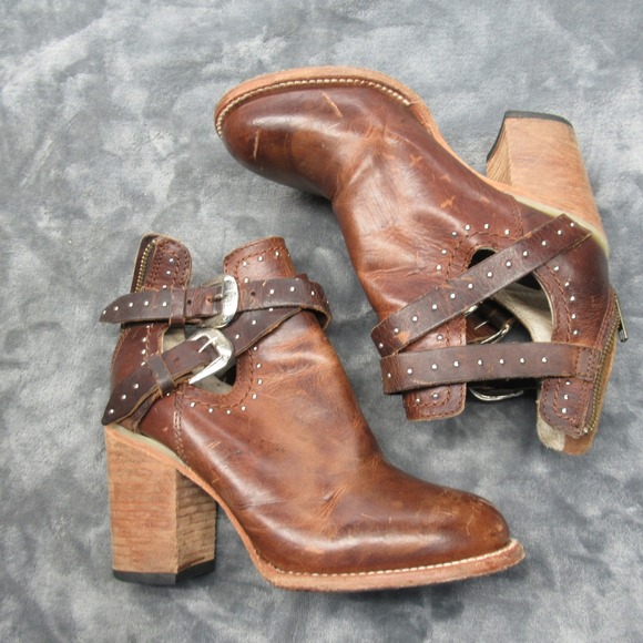 Freebird Womens‎ Boots 6 Rainbow Brown Western Studded Leather Ankle Booties - Picture 9 of 16